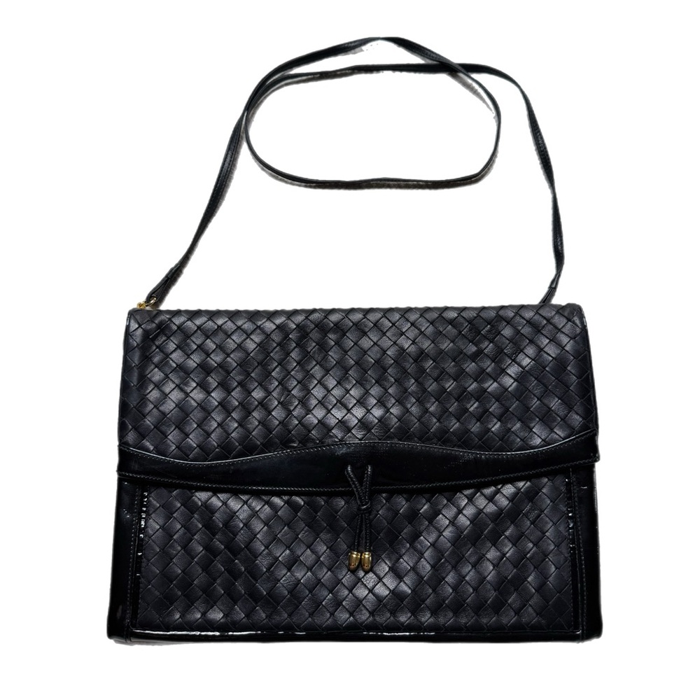 VTG Walter Katten Black Leather Intrecciato Woven Shoulder Bag Clutch Patent